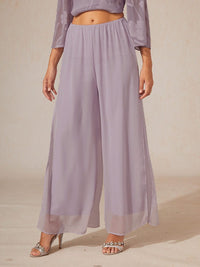 Women's Chiffon Wide-Leg Trousers with Overlay and High Waist - Maisie London
