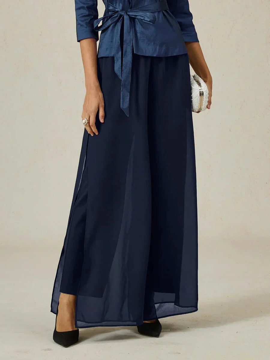 Women's Chiffon Wide-Leg Trousers with Overlay and High Waist - Maisie London