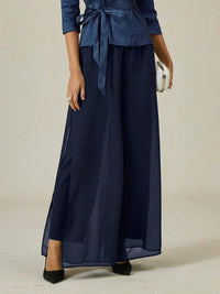 Women's Chiffon Wide-Leg Trousers with Overlay and High Waist - Maisie London