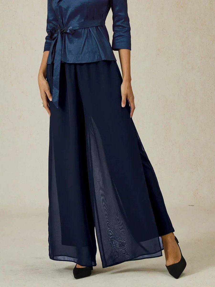 Women's Chiffon Wide-Leg Trousers with Overlay and High Waist - Maisie London