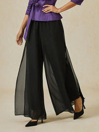 Women's Chiffon Wide-Leg Trousers with Overlay and High Waist - Maisie London