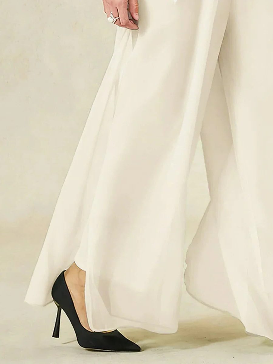Women's Chiffon Wide-Leg Trousers with Overlay and High Waist - Maisie London