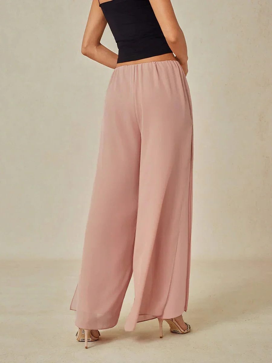 Women's Chiffon Wide-Leg Trousers with Overlay and High Waist - Maisie London