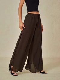 Women's Chiffon Wide-Leg Trousers with Overlay and High Waist - Maisie London