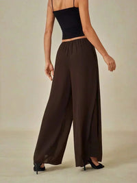 Women's Chiffon Wide-Leg Trousers with Overlay and High Waist - Maisie London