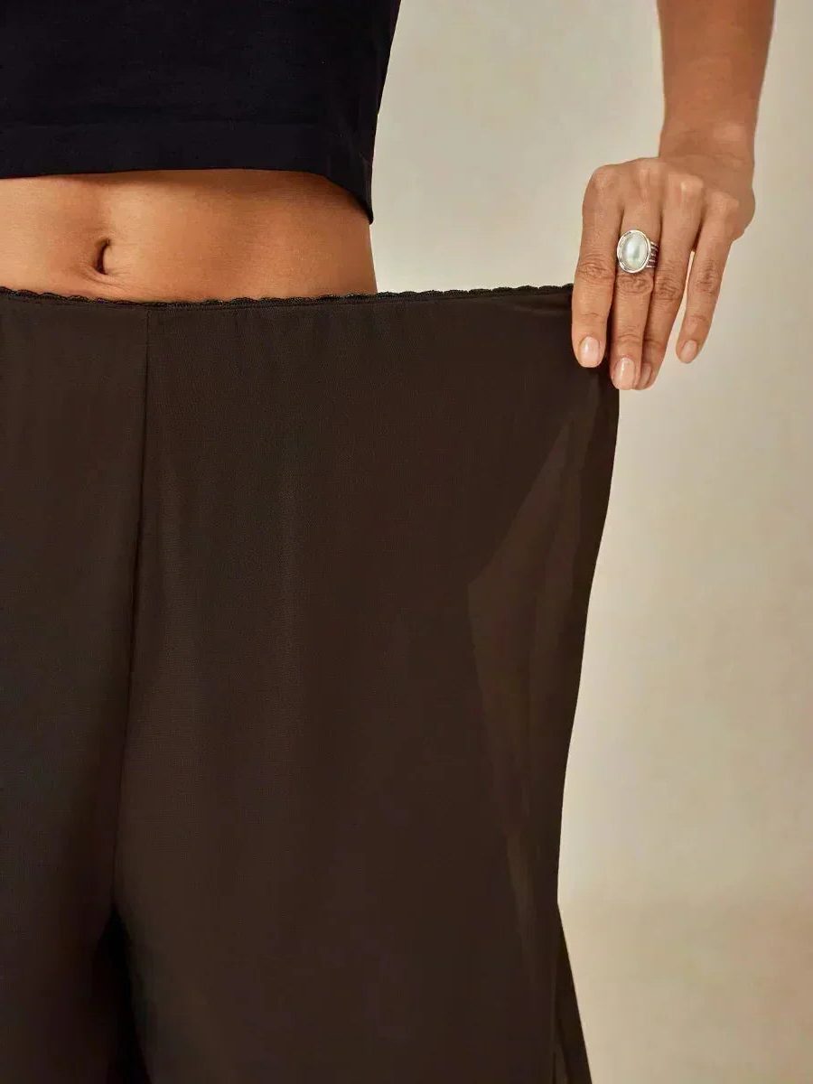 Women's Chiffon Wide-Leg Trousers with Overlay and High Waist - Maisie London