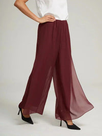Women's Chiffon Wide-Leg Trousers with Overlay and High Waist - Maisie London