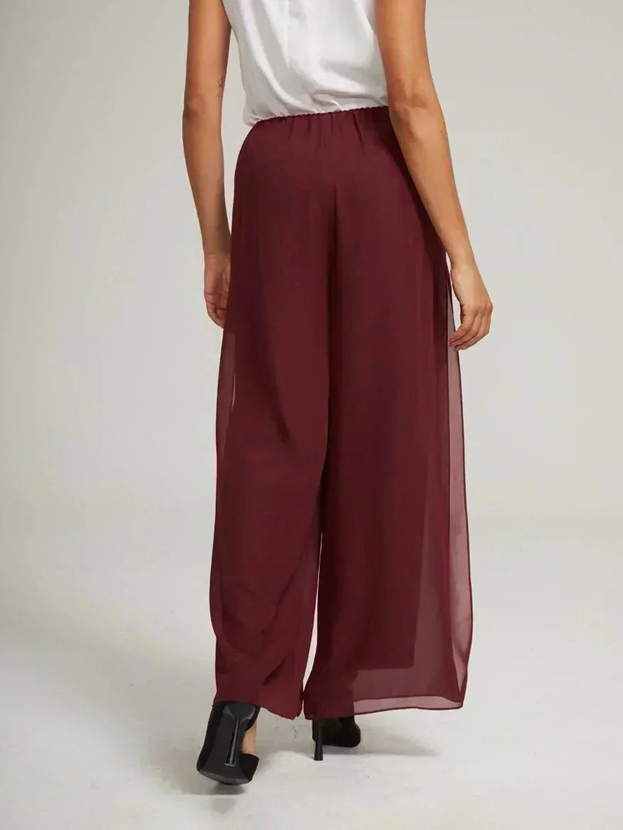 Women's Chiffon Wide-Leg Trousers with Overlay and High Waist - Maisie London
