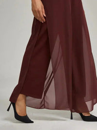 Women's Chiffon Wide-Leg Trousers with Overlay and High Waist - Maisie London