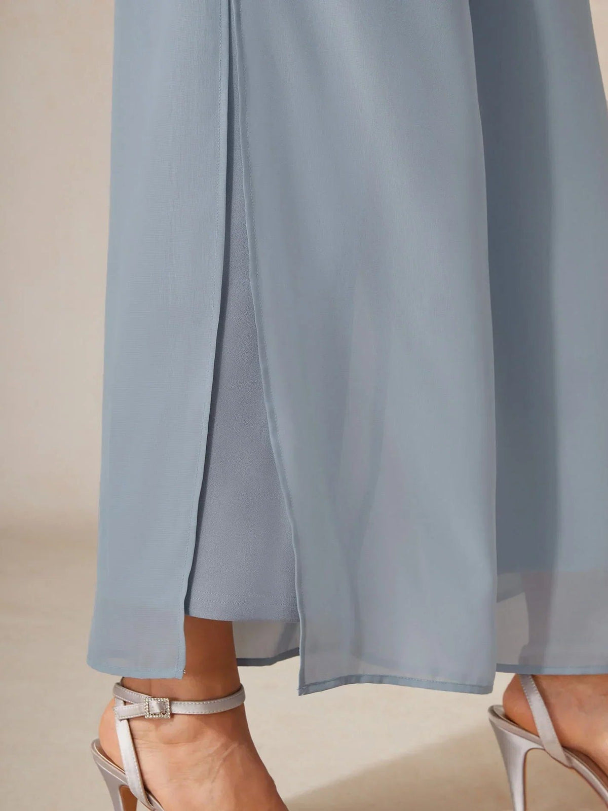 Women's Chiffon Wide-Leg Trousers with Overlay and High Waist - Maisie London