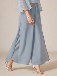 Women's Chiffon Wide-Leg Trousers with Overlay and High Waist - Maisie London