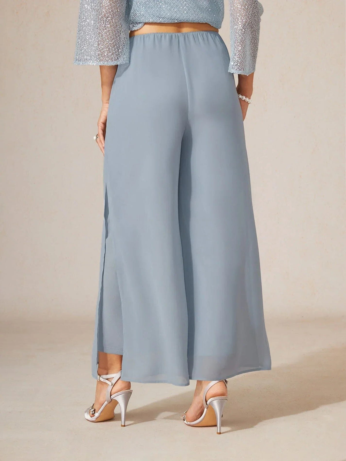 Women's Chiffon Wide-Leg Trousers with Overlay and High Waist - Maisie London