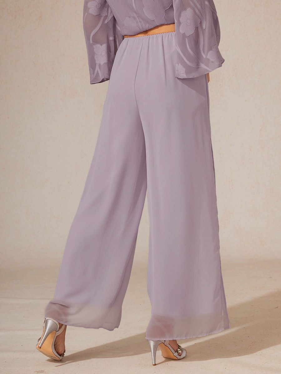 Women's Chiffon Wide-Leg Trousers with Overlay and High Waist - Maisie London