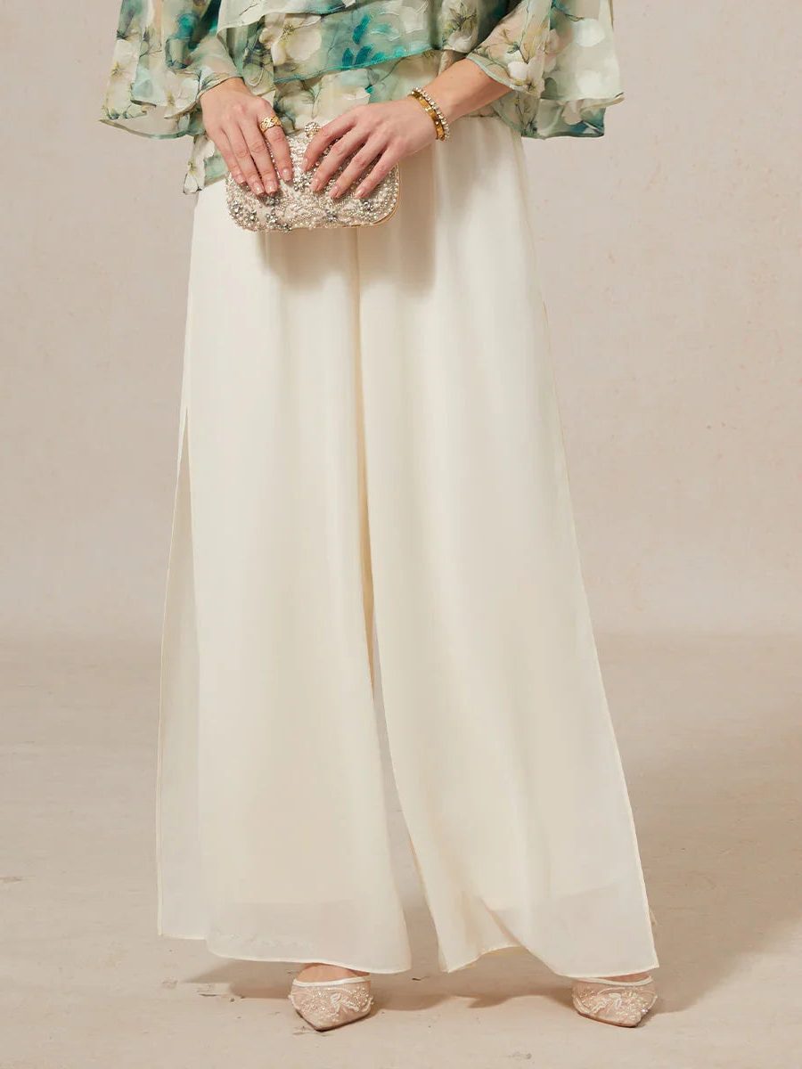 Women's Chiffon Wide-Leg Trousers with Overlay and High Waist - Maisie London