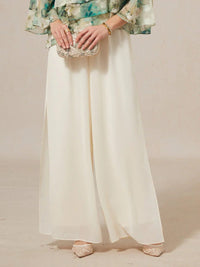 Women's Chiffon Wide-Leg Trousers with Overlay and High Waist - Maisie London