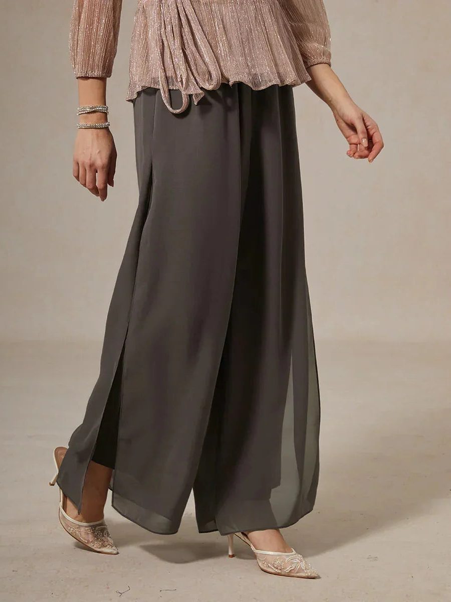 Women's Chiffon Wide-Leg Trousers with Overlay and High Waist - Maisie London
