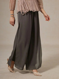 Women's Chiffon Wide-Leg Trousers with Overlay and High Waist - Maisie London