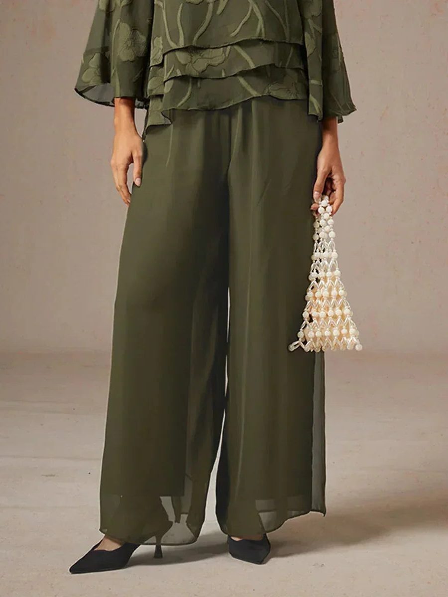 Women's Chiffon Wide-Leg Trousers with Overlay and High Waist - Maisie London