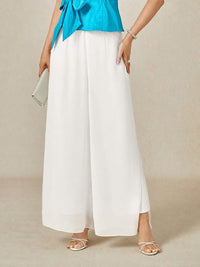 Women's Chiffon Wide-Leg Trousers with Overlay and High Waist - Maisie London