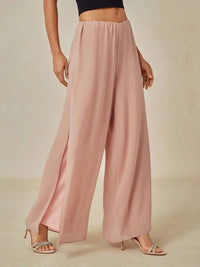Women's Chiffon Wide-Leg Trousers with Overlay and High Waist - Maisie London