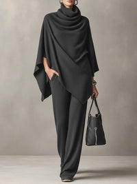 Women's Knitted Wide-Leg Co-ord Set with Cowl Neck and Cape Sleeves - Maisie London
