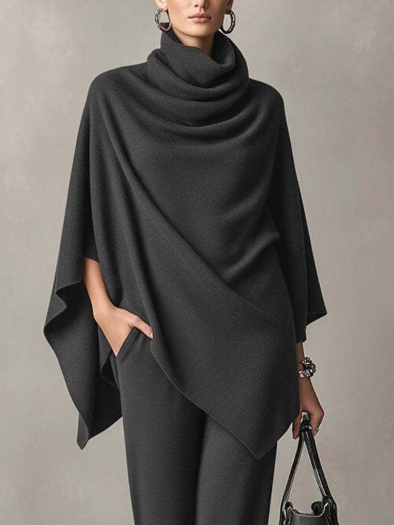 Women's Knitted Wide-Leg Co-ord Set with Cowl Neck and Cape Sleeves - Maisie London