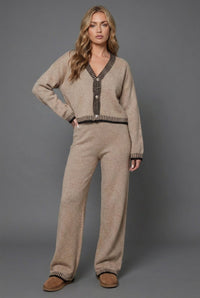 Women's Knitted Wide-Leg Co-ord Set with Cropped Cardigan - Maisie London