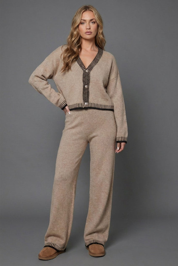 Women's Knitted Wide-Leg Co-ord Set with Cropped Cardigan - Maisie London
