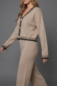 Women's Knitted Wide-Leg Co-ord Set with Cropped Cardigan - Maisie London
