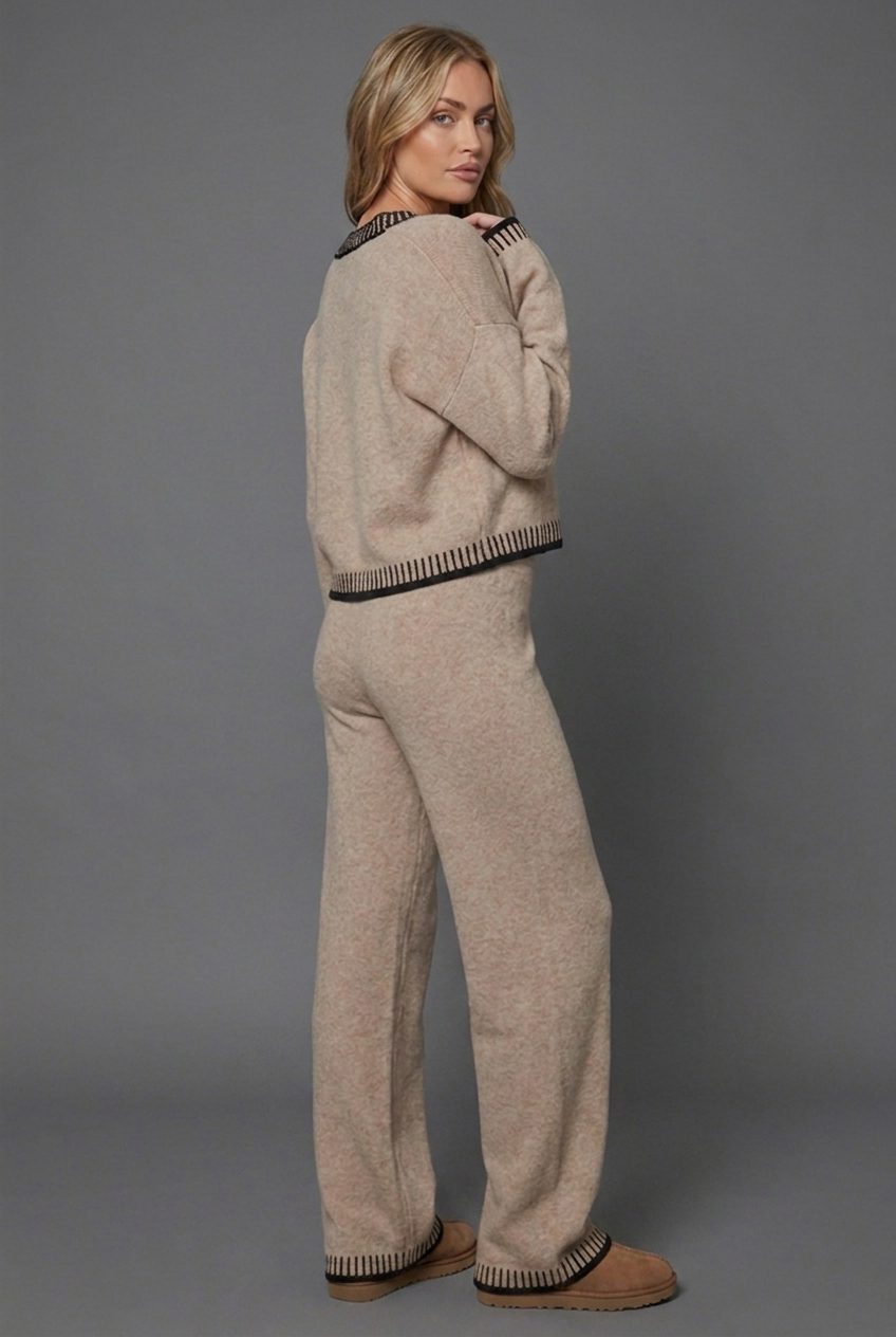 Women's Knitted Wide-Leg Co-ord Set with Cropped Cardigan - Maisie London