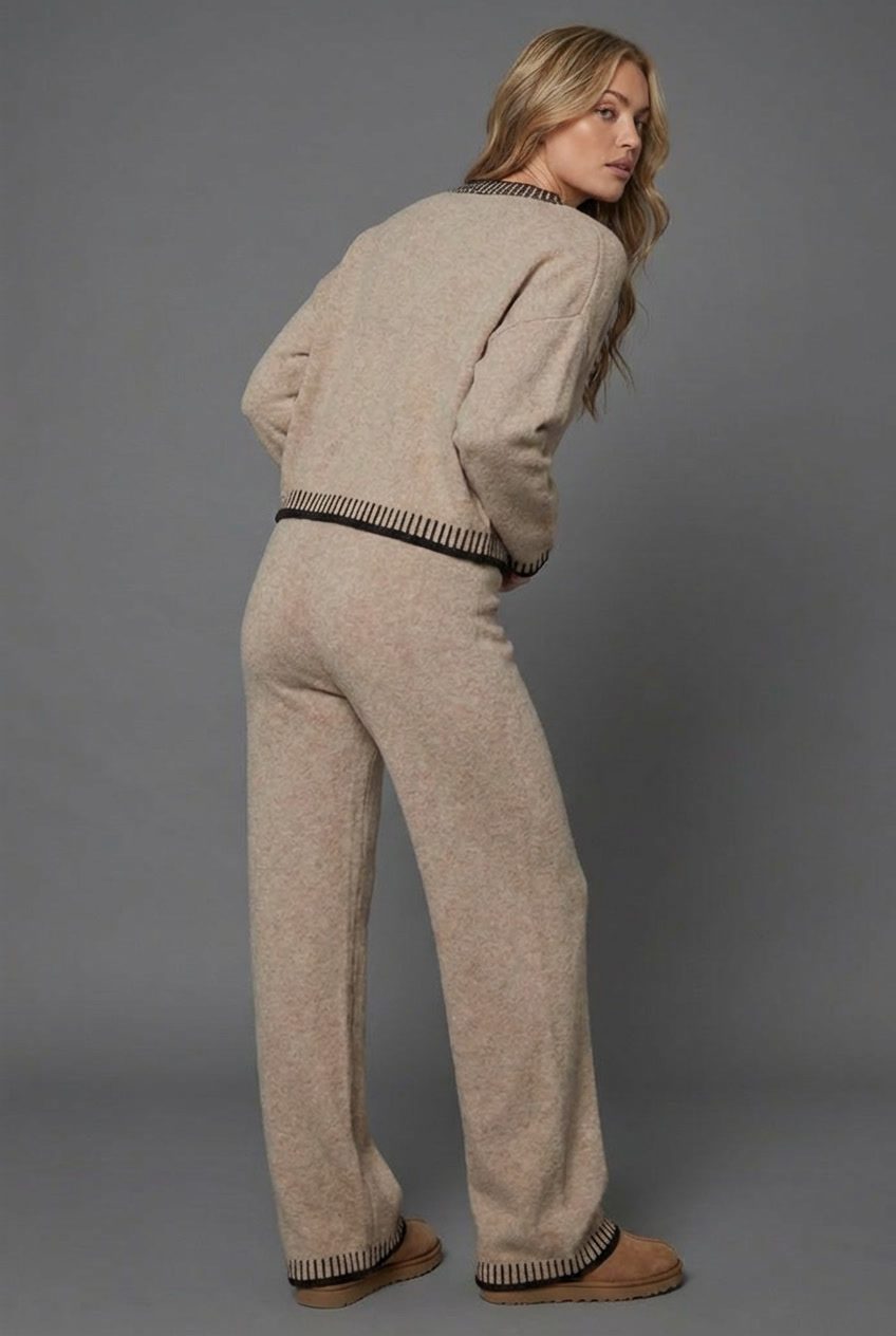 Women's Knitted Wide-Leg Co-ord Set with Cropped Cardigan - Maisie London