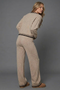Women's Knitted Wide-Leg Co-ord Set with Cropped Cardigan - Maisie London
