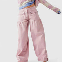 Women's Denim Wide-Leg Trousers with Gathered Ankle Ties - Maisie London