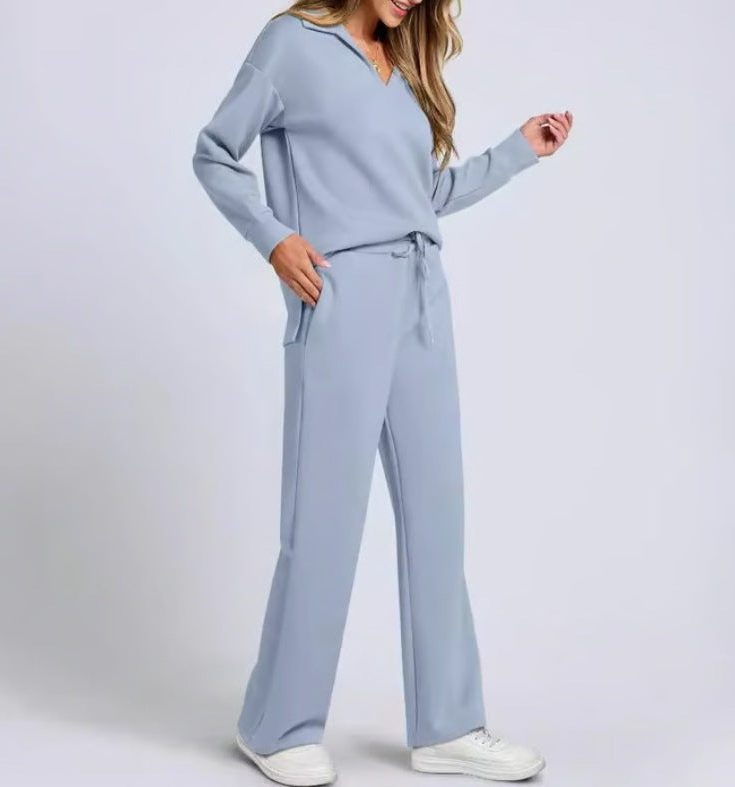 Women's Wide-Leg Jogger Co-ord Set with Half-Zip Collar and Pockets - Maisie London