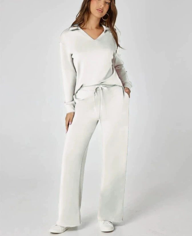 Women's Wide-Leg Jogger Co-ord Set with Half-Zip Collar and Pockets - Maisie London