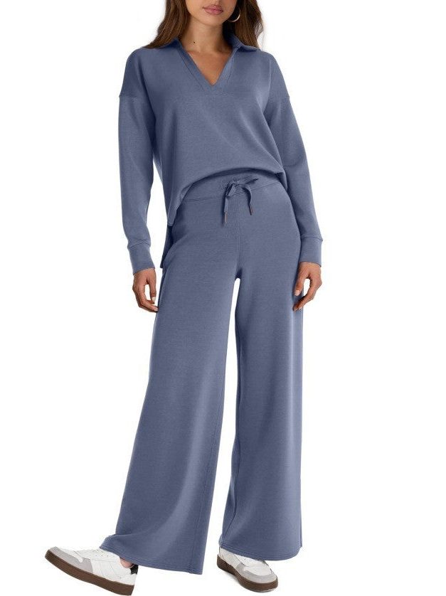 Women's Wide-Leg Jogger Co-ord Set with Half-Zip Collar and Pockets - Maisie London