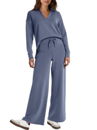 Women's Wide-Leg Jogger Co-ord Set with Half-Zip Collar and Pockets - Maisie London