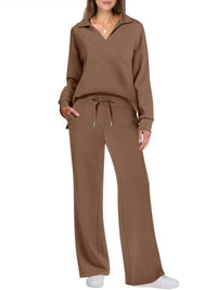 Women's Wide-Leg Jogger Co-ord Set with Half-Zip Collar and Pockets - Maisie London