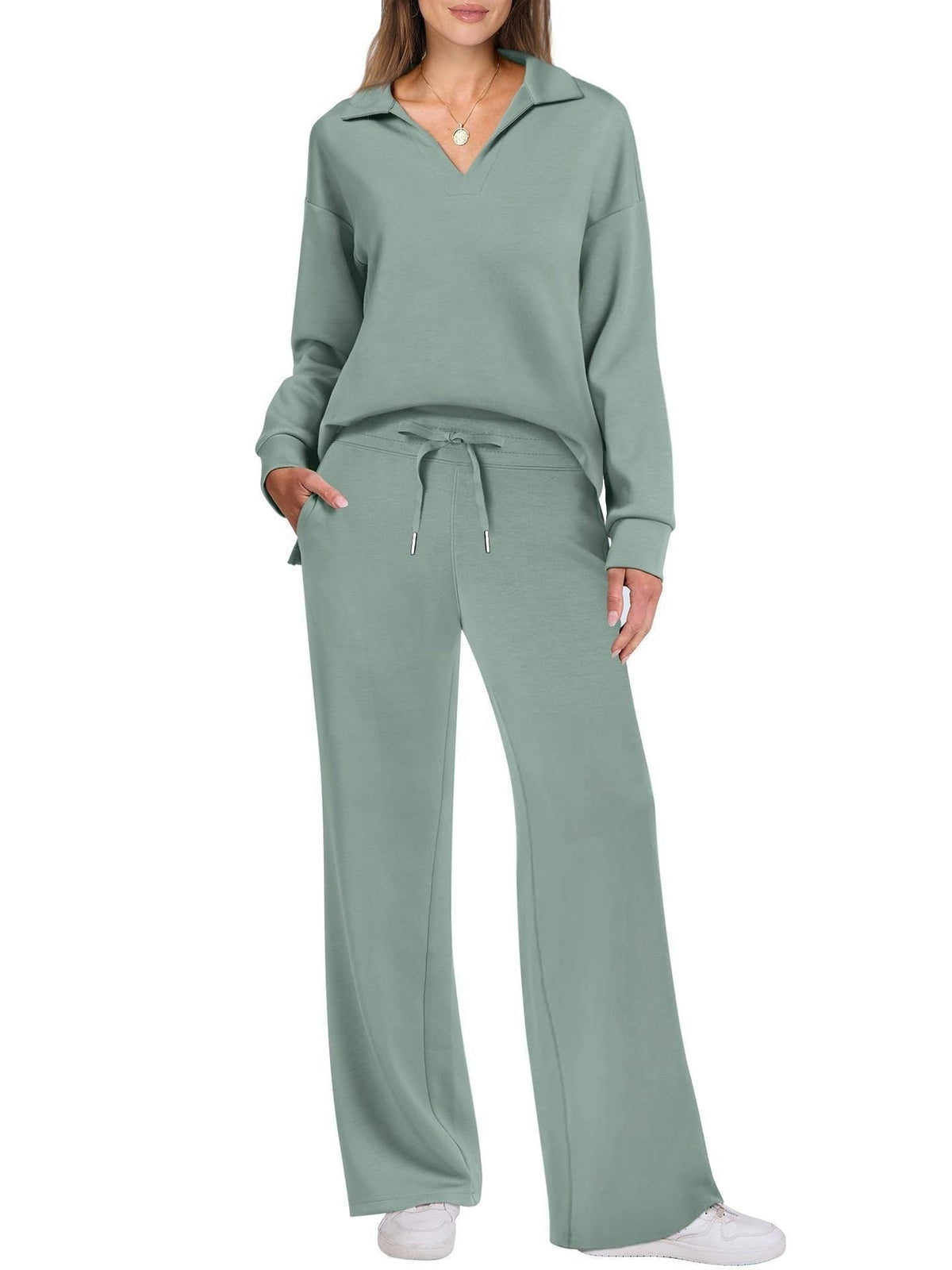 Women's Wide-Leg Jogger Co-ord Set with Half-Zip Collar and Pockets - Maisie London