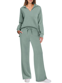 Women's Wide-Leg Jogger Co-ord Set with Half-Zip Collar and Pockets - Maisie London
