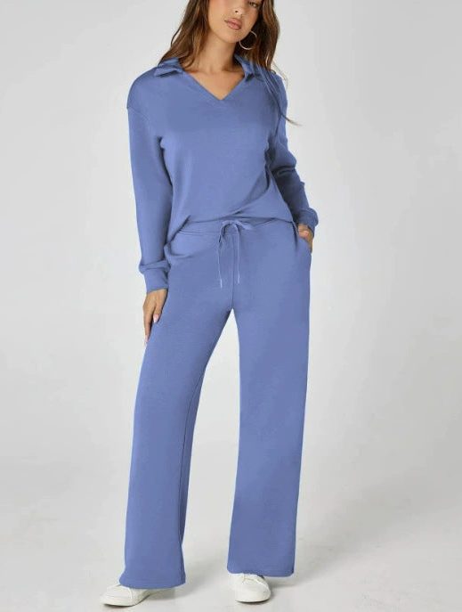 Women's Wide-Leg Jogger Co-ord Set with Half-Zip Collar and Pockets - Maisie London