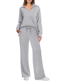 Women's Wide-Leg Jogger Co-ord Set with Half-Zip Collar and Pockets - Maisie London