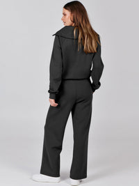 Women's Wide-Leg Jogger Co-ord Set with Half-Zip Collar and Pockets - Maisie London