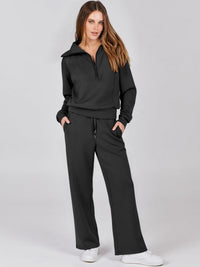 Women's Wide-Leg Jogger Co-ord Set with Half-Zip Collar and Pockets - Maisie London