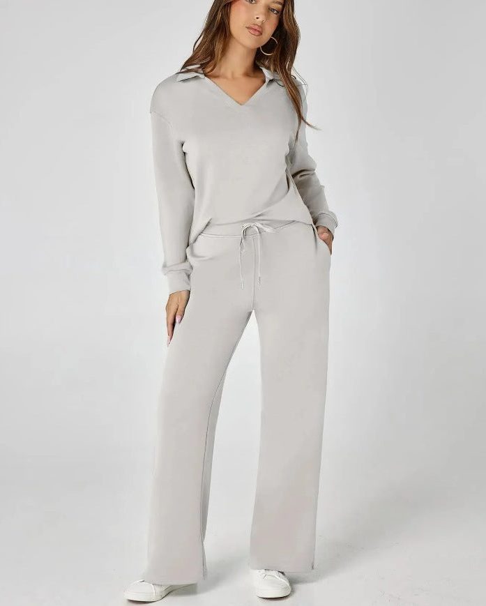 Women's Wide-Leg Jogger Co-ord Set with Half-Zip Collar and Pockets - Maisie London