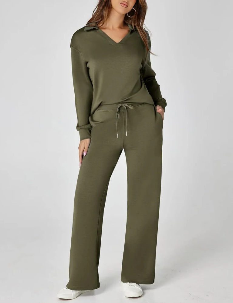 Women's Wide-Leg Jogger Co-ord Set with Half-Zip Collar and Pockets - Maisie London