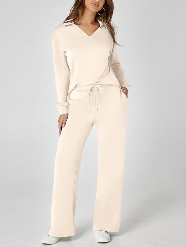 Women's Wide-Leg Jogger Co-ord Set with Half-Zip Collar and Pockets - Maisie London