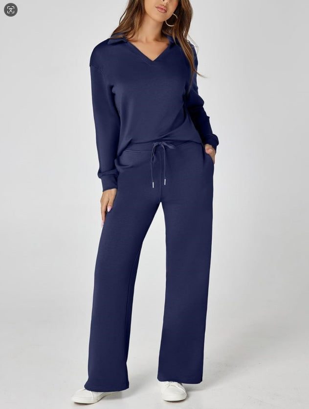 Women's Wide-Leg Jogger Co-ord Set with Half-Zip Collar and Pockets - Maisie London