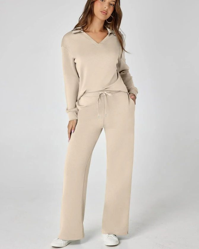 Women's Wide-Leg Jogger Co-ord Set with Half-Zip Collar and Pockets - Maisie London