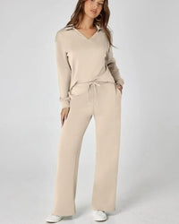 Women's Wide-Leg Jogger Co-ord Set with Half-Zip Collar and Pockets - Maisie London